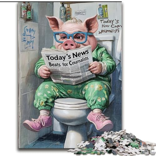 Pig Go Toiletten-Puzzle 1000 Teile für Erwachsene. Unmögliche Puzzles für Erwachsene. Anspruchsvolles Denkspiel für Teenager. Spaß für den Familienspieleabend. Größe: 50x75cm von LYXIANY