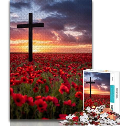 Poppy Cross 1000-teiliges Puzzle für Erwachsene und Jugendliche, Denkspiel, Wanddekoration, einzigartige Geburtstags (38x26cm) von LYXIANY