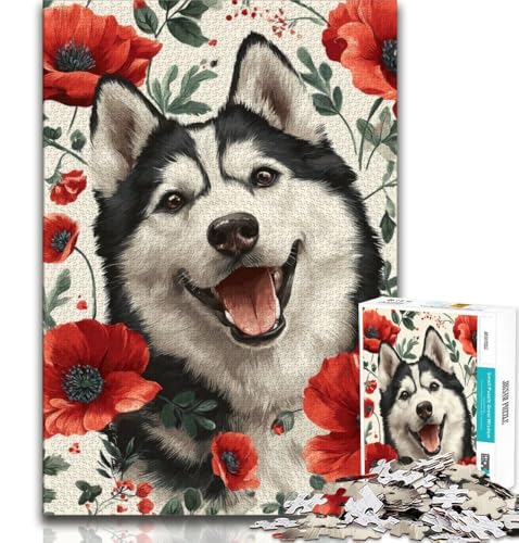 Poppy Husky 1000-teiliges Puzzle für Erwachsene und Jugendliche, Denkspiel, Wanddekoration, einzigartige Geburtstags (38x26cm) von LYXIANY