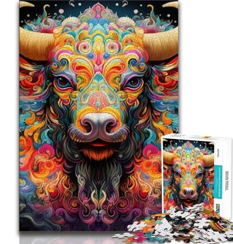Psychedelic Buffalo Puzzle 1000 Teile für Teenager, Denkspiel, Wanddekoration, einzigartige Geburtstags (50x75cm) von LYXIANY