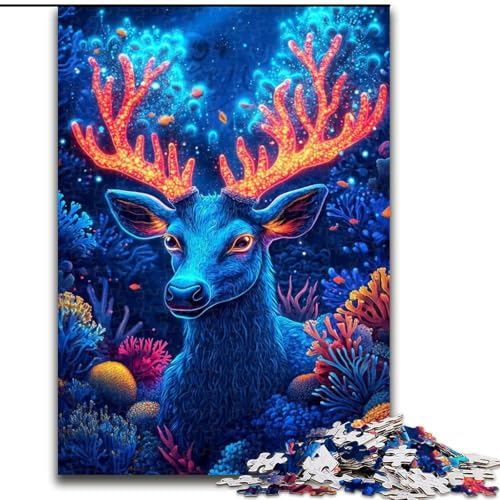 Psychedelic Deer 1000-teiliges Puzzle für Teenager, Familienunterhaltungsspielzeug ganze Familie (Größe 26x38cm) von LYXIANY