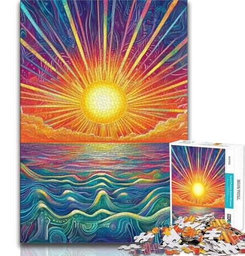 Psychedelic Sun 1000-teiliges Puzzle für Erwachsene und Jugendliche, Quizspiel, Wanddekoration, einzigartige Geburtstags, 38x26cm von LYXIANY