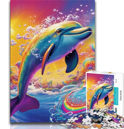 Psychedelische Delfin-Puzzles für Teenager, anspruchsvoll zu lösen, Aber lustig und humorvoll, mit passendem Poster und Quizblatt (50x75cm) von LYXIANY