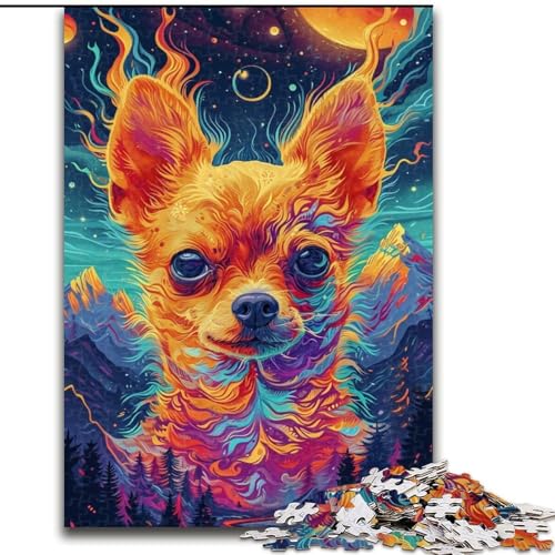 Psychedelischer Chihuahua, 1000-teiliges Puzzle für Erwachsene, Holzpuzzle für Erwachsene, anspruchsvolles DIY-Denkspiel für Teenager, Größe 50x75cm von LYXIANY