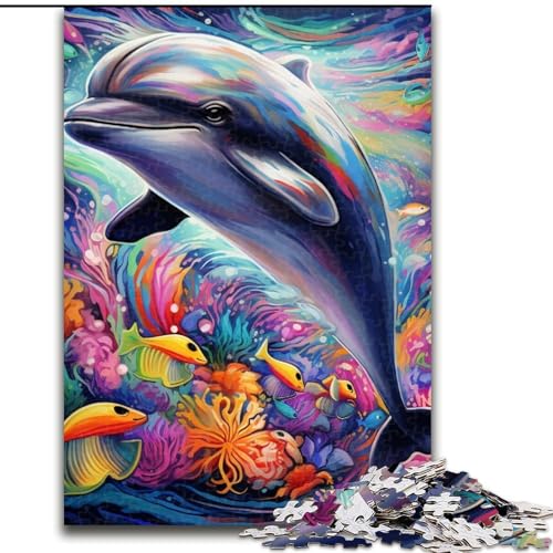 Psychedelischer Delfin, 1000-teiliges Puzzle, Geschenke, Kartonpuzzle für Erwachsene, anspruchsvolles DIY-Denkspiel für Teenager, Größe: 38x26cm von LYXIANY