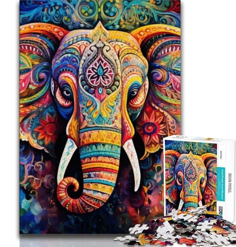 Psychedelischer Elefant, 1000-teiliges Puzzle für Erwachsene und Jugendliche, Mustermontage, Spaß bei Aktivitäten zu Hause, Geburtstagsgeschenk, Reisegeschenke (50x75cm) von LYXIANY