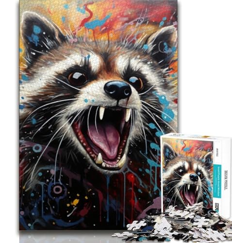Psychedelischer Tier-Waschbär, 1000-teiliges Puzzle für Teenager, Geschenke, Lernspiel, Herausforderungsspielzeug, einzigartige Heimdekoration und Geschenke (50x75cm) von LYXIANY