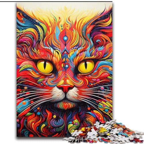 Psychedelisches Katzen-Puzzle, 1000 Teile, für Erwachsene, Holzpuzzle für Erwachsene, ideal für Familienspaß, Entspannung, 50x75cm Psychedelisches Katzen-Puzzle, 1000 Teile, für Erwachsene, Holzpuzzle für Erwachsene, ideal für Familienspaß, Entspannung, 50x75cm von LYXIANY