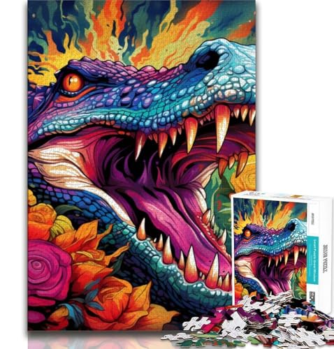 Psychedelisches Nilkrokodil, 1000-teiliges Puzzle für Teenager, Geschenke, dekomprimierendes intellektuelles Lernspielzeug, Wichtelgeschenke (38x26cm) von LYXIANY