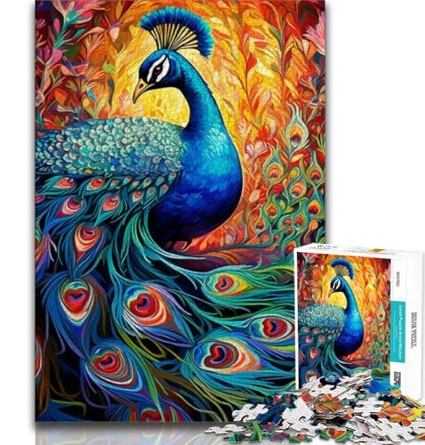 Psychedelisches Pfauen-Puzzle mit 1000 Teilen für Teenager, Denkspiel, Wanddekoration, einzigartige Geburtstags (50x75cm) von LYXIANY