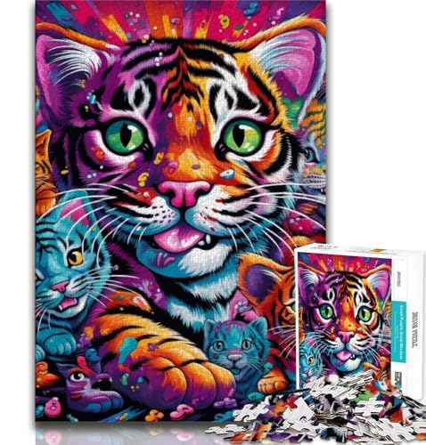 Psychedelisches Tier-Tiger-Puzzle für Teenager, 1000 Teile, anspruchsvolles Spielgeschenk, ganze Familie (38x26cm) von LYXIANY