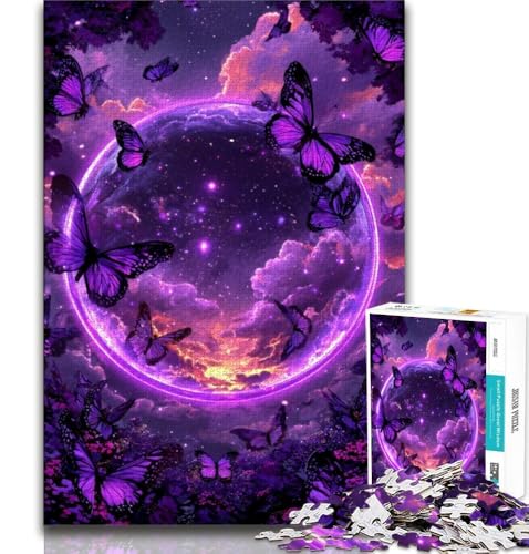 Purple Butterfly Planet Puzzles für Erwachsene und Jugendliche, 1000 Teile, Lernspielzeug, Familienspiele mit passendem Poster und Quizblatt (38x26cm) von LYXIANY
