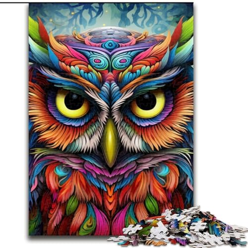 Puzzle, Bunte Kunst-Eule, Holzpuzzle, 50x75cm, anspruchsvolles Denkspiel, Familienaktivität, Heimdekoration von LYXIANY