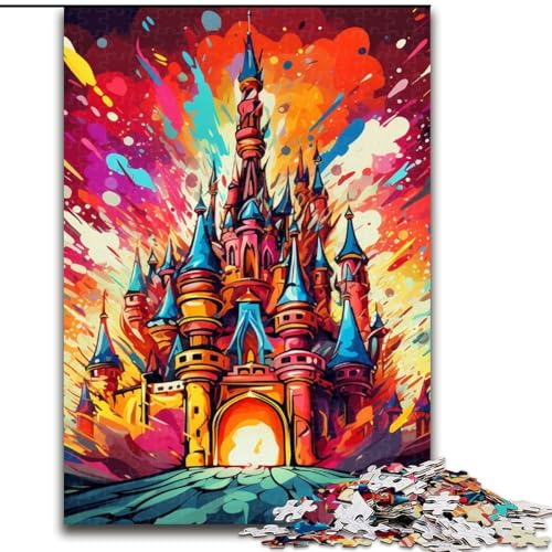 Puzzle, buntes Schloss, Holzpuzzle, 50x75cm, anspruchsvolles Denkspiel, Familienaktivität, Heimdekoration von LYXIANY