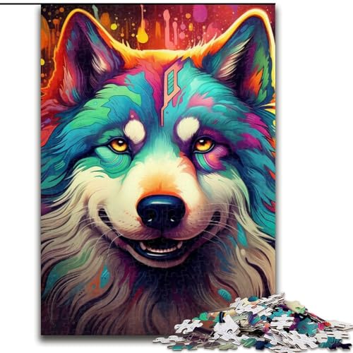 Puzzle, farbenfrohes Kunst-Husky-Holzpuzzle, 50x75cm, anspruchsvolles Denkspiel, Familienaktivität, Heimdekoration Puzzle, farbenfrohes Kunst-Husky-Holzpuzzle, 50x75cm, anspruchsvolles Denkspiel, Familienaktivität, Heimdekoration von LYXIANY