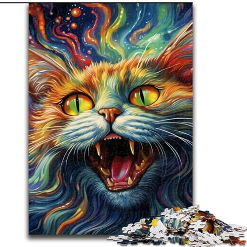 Puzzle, farbenfrohes Kunst-Katzen-Holzpuzzle, 50x75cm, anspruchsvolles Denkspiel, Familienaktivität, Heimdekoration von LYXIANY