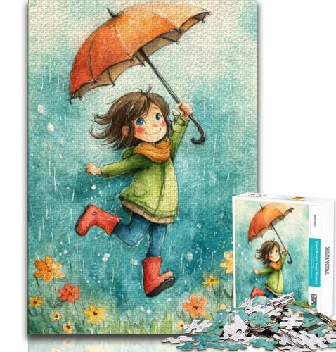 Puzzle „Kleines Mädchen mit Regenschirm“ für Teenager, 1000 Puzzles, Lernspielzeug, Familienspiele mit passendem Poster und Quizblatt (38x26cm) von LYXIANY