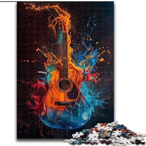 Puzzle 1000 Teile, Bunte Gitarre, Holzpuzzle für Erwachsene, Größe 50x75cm, Denkspiel für Teenager und Familieninteraktion von LYXIANY