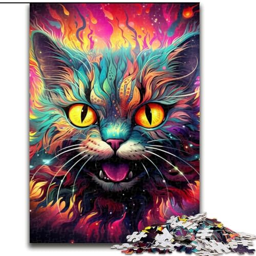 Puzzle 1000 Teile, Bunte Kunst, psychedelische Katze, Puzzle für Erwachsene, 1000 Teile, für Jugendliche, Lernspiele, Geschenke, 26x38cm von LYXIANY