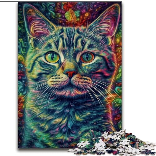 Puzzle 1000 Teile, Bunte Weltraumkatzen, Holzpuzzle für Erwachsene, Größe 50x75cm, Denkspiel für Teenager und Familieninteraktion von LYXIANY