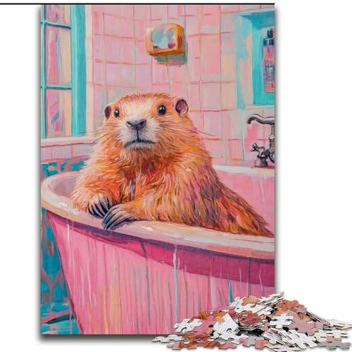 Puzzle 1000 Teile, Capibara im Badezimmer, Puzzle aus Holz, Weihnachten, Halloween, Ostern, Neujahr, Größe 50x75cm von LYXIANY
