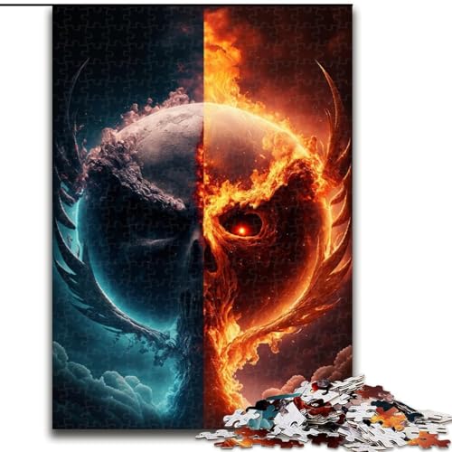 Puzzle 1000 Teile, EIS- und Feuerschädel, Holzpuzzle für Erwachsene, Größe 50x75cm, Denkspiel für Teenager und Familieninteraktion von LYXIANY