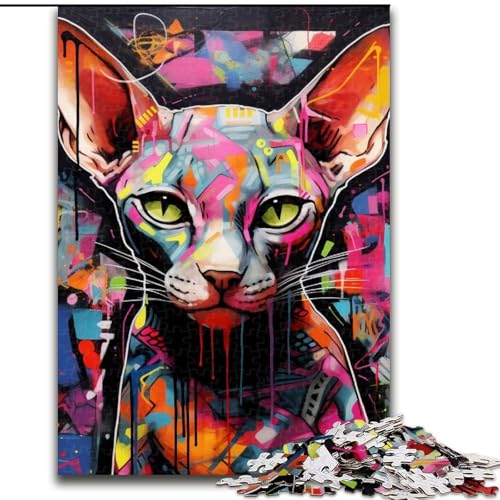 Puzzle 1000 Teile, Haarlose Katze, Graffiti, Puzzle für Erwachsene, 1000 Teile, für Jugendliche, Lernspiele, Geschenke, 50x75cm von LYXIANY