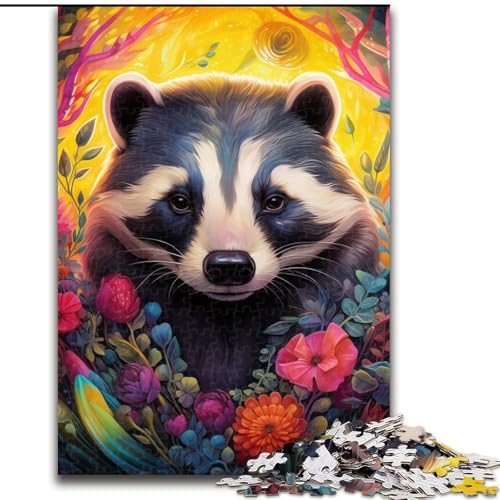 Puzzle 1000 Teile, Honigdachs-Blumen, Puzzle für Erwachsene, 1000 Teile, für Jugendliche, Lernspiele, Geschenke, 26x38cm Puzzle 1000 Teile, Honigdachs-Blumen, Puzzle für Erwachsene, 1000 Teile, für Jugendliche, Lernspiele, Geschenke, 26x38cm von LYXIANY