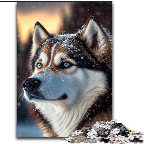 Puzzle 1000 Teile, Husky-Hund, Schnee, Holzpuzzle für Erwachsene, Größe 50x75cm, Denkspiel für Teenager und Familieninteraktion von LYXIANY