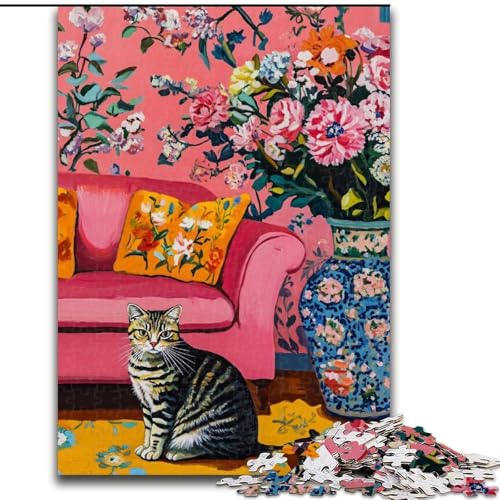 Puzzle 1000 Teile, Kunst-Katzen-Puzzle aus Holz, Spaß für die ganze Familie, Basteln, perfekt für Geburtstage, Feiertage, Größe 50x75cm von LYXIANY