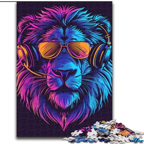 Puzzle 1000 Teile, Löwe mit Kopfhörern und Sonnenbrille, Holzpuzzle für Erwachsene, Größe 50x75cm, Denkspiel für Teenager und Familieninteraktion von LYXIANY