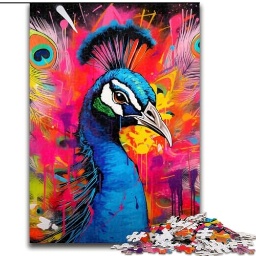 Puzzle 1000 Teile, Pfauen-Graffiti-Malerei, anspruchsvolle Puzzles, 26x38cm, kompliziertes Design für Teenager, DIY-Dekor und gehirnfördernder Spaß von LYXIANY