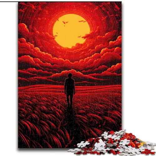 Puzzle 1000 Teile, Roter Sonnenuntergang, Holzpuzzle für Erwachsene, Größe 50x75cm, Denkspiel für Teenager und Familieninteraktion von LYXIANY