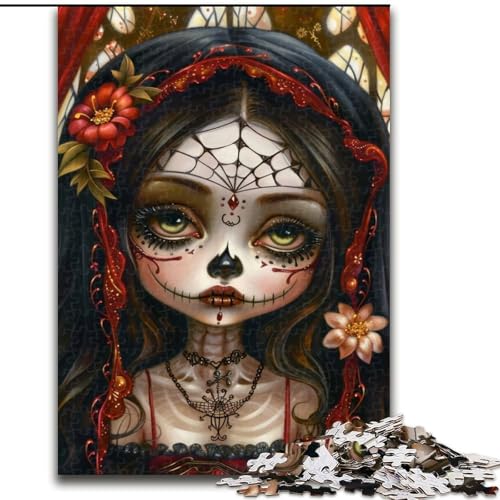 Puzzle 1000 Teile, Totenkopf-Mädchen-Baby-Puzzle aus Holz, Spaß für die ganze Familie, Basteln, perfekt für Geburtstage, Feiertage, Größe 50x75cm von LYXIANY