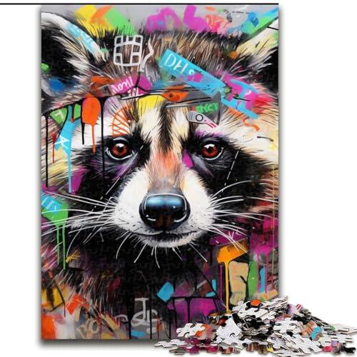 Puzzle 1000 Teile, Waschbär-Graffiti, anspruchsvolles Rätsel, anspruchsvolles Denkspiel für Teenager, Spaß am Familienspielabend, 26x38cm von LYXIANY