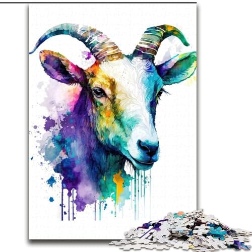 Puzzle 1000 Teile, Ziegen-Aquarellporträt, Holzpuzzle für Erwachsene, Größe 50x75cm, Denkspiel für Teenager und Familieninteraktion Puzzle 1000 Teile, Ziegen-Aquarellporträt, Holzpuzzle für Erwachsene, Größe 50x75cm, Denkspiel für Teenager und Familieninteraktion von LYXIANY