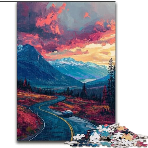 Puzzle 1000 Teile, farbenfrohe Autobahn mit Berg, anspruchsvolle Puzzles, interaktives Familienspiel, DIY-Heimdekoration, Gehirn-Herausforderung, Geschenk, Größe 50x75cm von LYXIANY