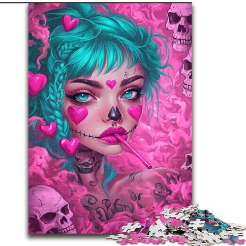 Puzzle 1000 Teile, schönes tätowiertes Mädchen, Puzzle aus Holz, zum Entspannen und Herausfordern, farbenfrohe Kunst zur Heimdekoration, Freunde, Größe 50x75cm von LYXIANY
