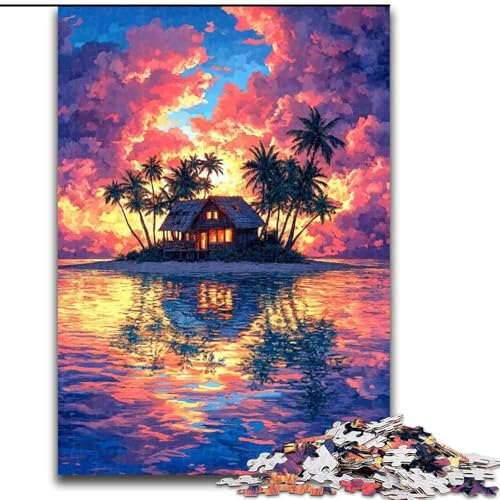 Puzzle 1000 Teile,Kleines Haus bei Sonnenuntergang,aus Karton,Geschenkidee für die Feiertage,humorvolles Kunstwerk,detailliertes Kunstwerk,als Geschenk zum Geburtstag,Feiertag,Weihnachten,Halloween von LYXIANY