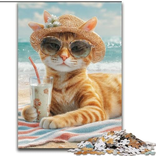Puzzle 1000 Teile „Katze im Urlaub“ Puzzle aus Holz, anspruchsvolles Denkspiel für Teenager, interaktives Familienspiel, Größe 50x75cm von LYXIANY