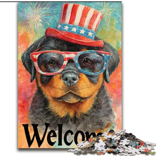 Puzzle 1000 Teile Amerikanischer Hund, Puzzle aus Holz, Spaß für die ganze Familie, Basteln, perfekt für Geburtstage, Feiertage, Größe 50x75cm von LYXIANY