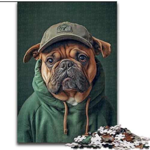 Puzzle 1000 Teile Bulldogge im Sweatshirt, Puzzle aus Holz, Weihnachten, Halloween, Ostern, Neujahr, Größe 50x75cm von LYXIANY