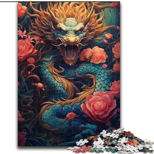 Puzzle 1000 Teile Drachen und Blumen Holzpuzzle Interaktives Familienspiel, Denksportaufgabe, Lernspielzeug Größe 50x75cm von LYXIANY
