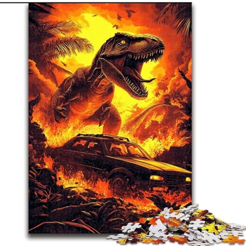 Puzzle 1000 Teile Flammen-Dinosaurier-Puzzle aus Holz, Spaß für die ganze Familie, Basteln, perfekt für Geburtstage, Feiertage, Größe 50x75cm von LYXIANY