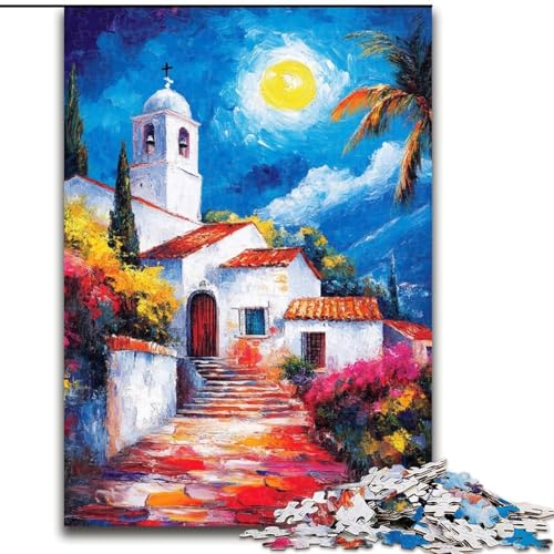 Puzzle 1000 Teile Haus unter dem Nachthimmel, Puzzle aus Holz, Spaß für die ganze Familie, Basteln, perfekt für Geburtstage, Feiertage, Größe 50x75cm von LYXIANY