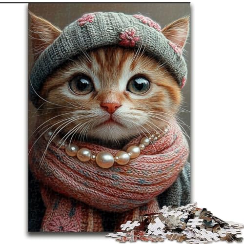 Puzzle 1000 Teile Katze mit Perlenkette Puzzles aus Holz Weihnachten, Halloween, Ostern, Neujahr Größe 50X75CM von LYXIANY