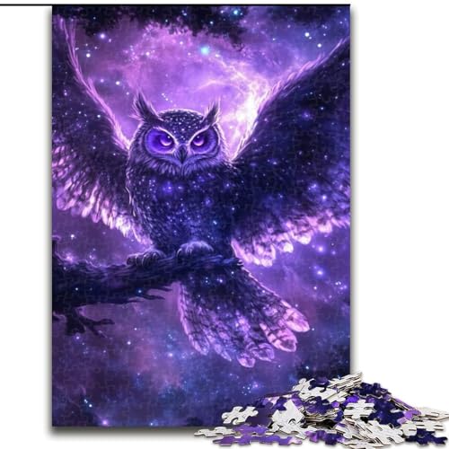 Puzzle 1000 Teile Lila Eule Puzzle aus Karton, Spaß für die ganze Familie, Basteln, Perfekt für Geburtstage, Feiertage, Größe 38x26cm von LYXIANY