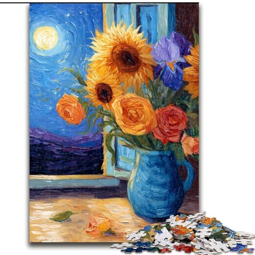 Puzzle 1000 Teile Sonnenblumen von Van Gogh aus Holz, einzigartige DIY-Heimdeko-Geschenkidee, Größe 50x75cm, für Teenager und Familien, perfekte DIY-Dekoration und knifflige Herausforderung von LYXIANY