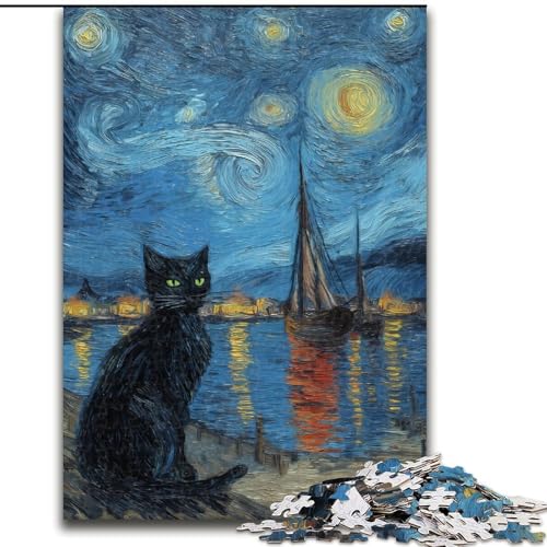 Puzzle 1000 Teile Sternenhimmel-Katzen-Puzzle aus Holz, Spaß für die ganze Familie, Basteln, perfekt für Geburtstage, Feiertage, Größe 50x75cm von LYXIANY