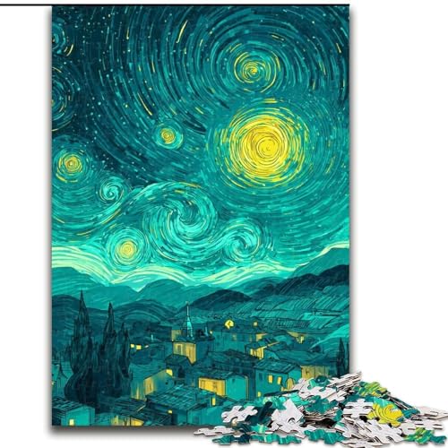 Puzzle 1000 Teile Van Gogh Nachthimmel aus Holz, interaktives Familienspiel, geeignet für Kinder ab 14 Jahren, Größe 50x75cm, Denksportspiel für Teenager von LYXIANY
